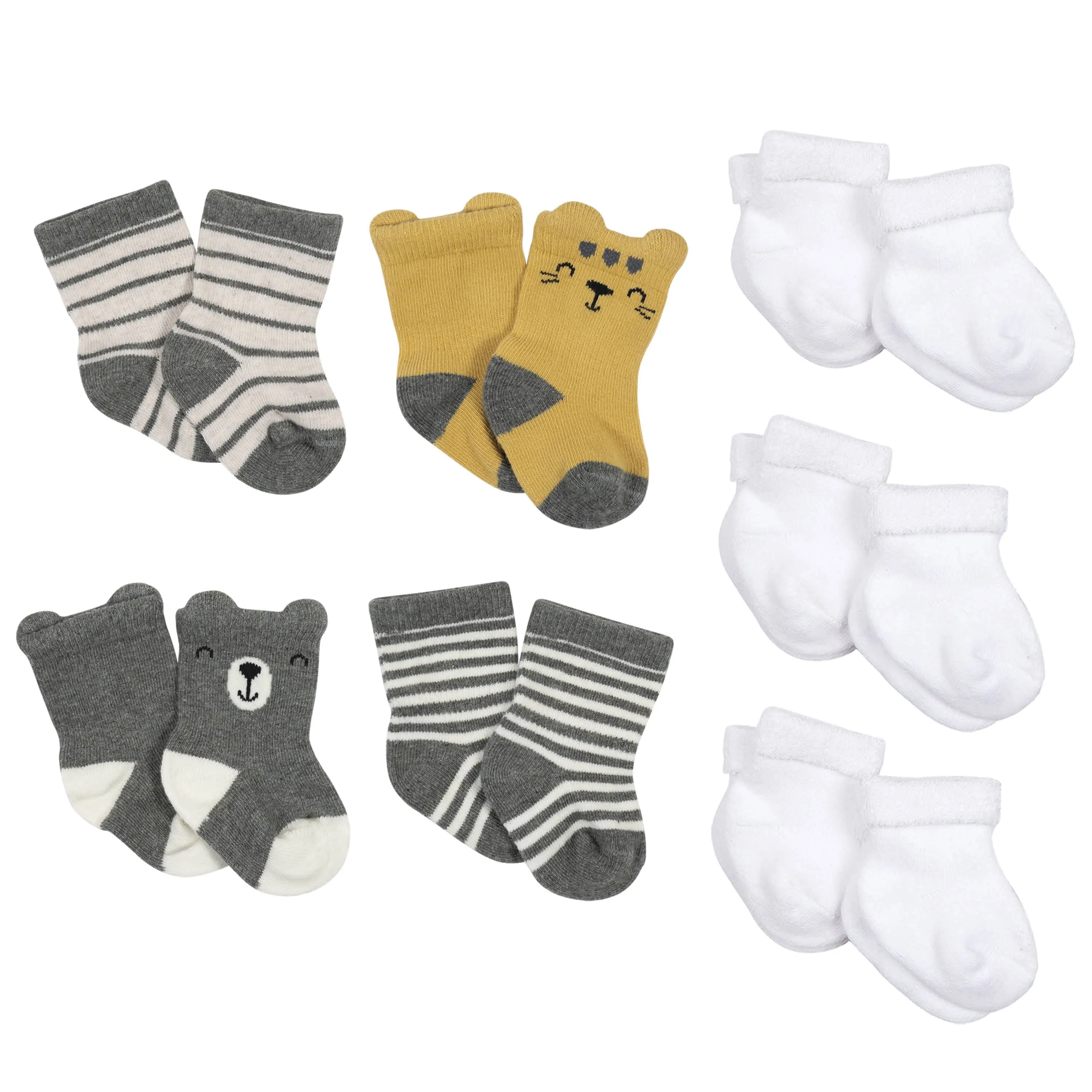 10-Pack Baby Boys Lion & White Wiggle Proof® Socks