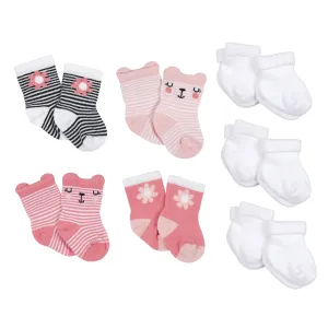 10-Pack Baby Girls Garden Floral & White Wiggle Proof® Socks