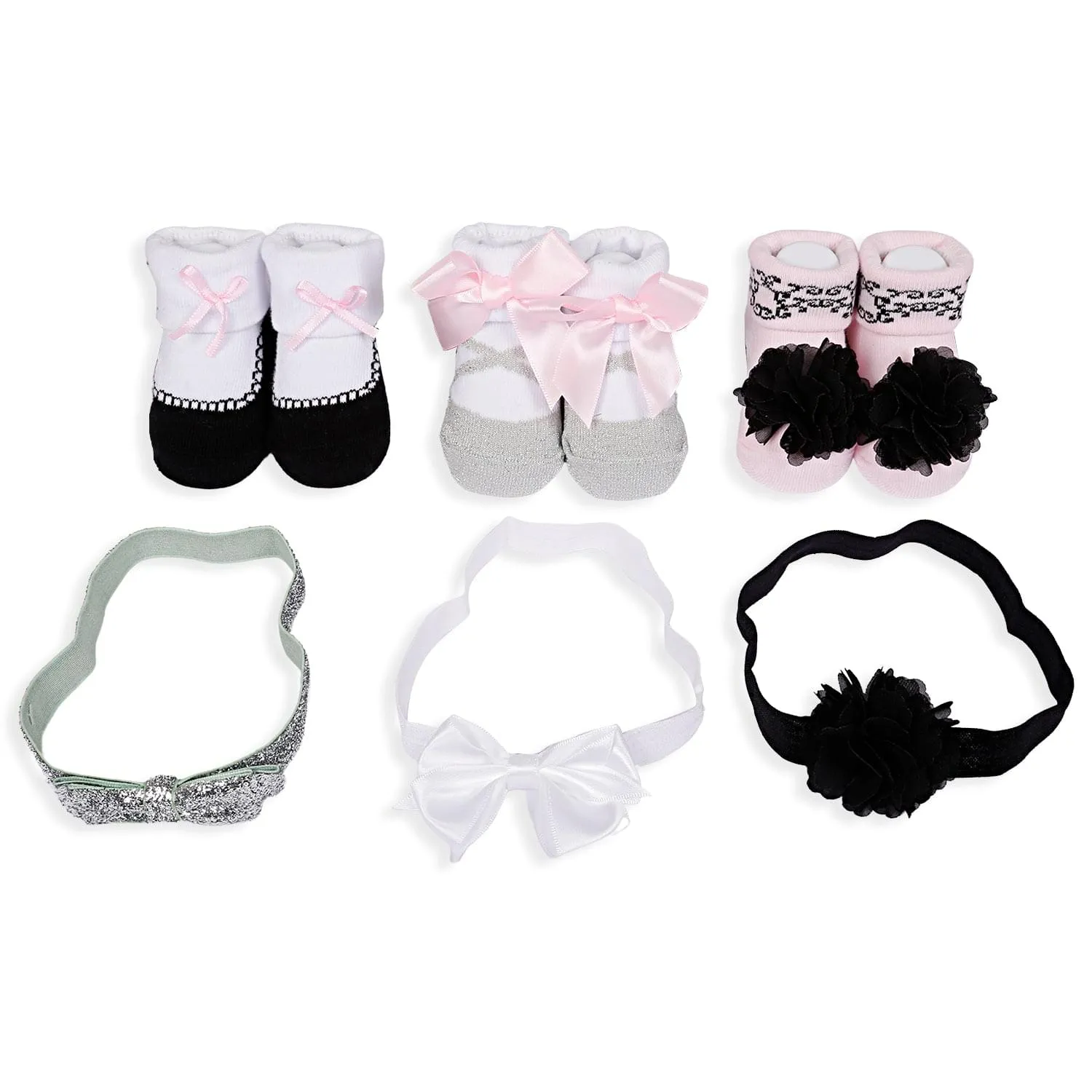 3 Headbands And 3 Pair Socks Gift Set Flower Bows Multicolour