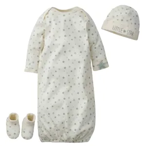 3-Piece Baby Little Star Organic Gown, Cap & Booties Starter Set