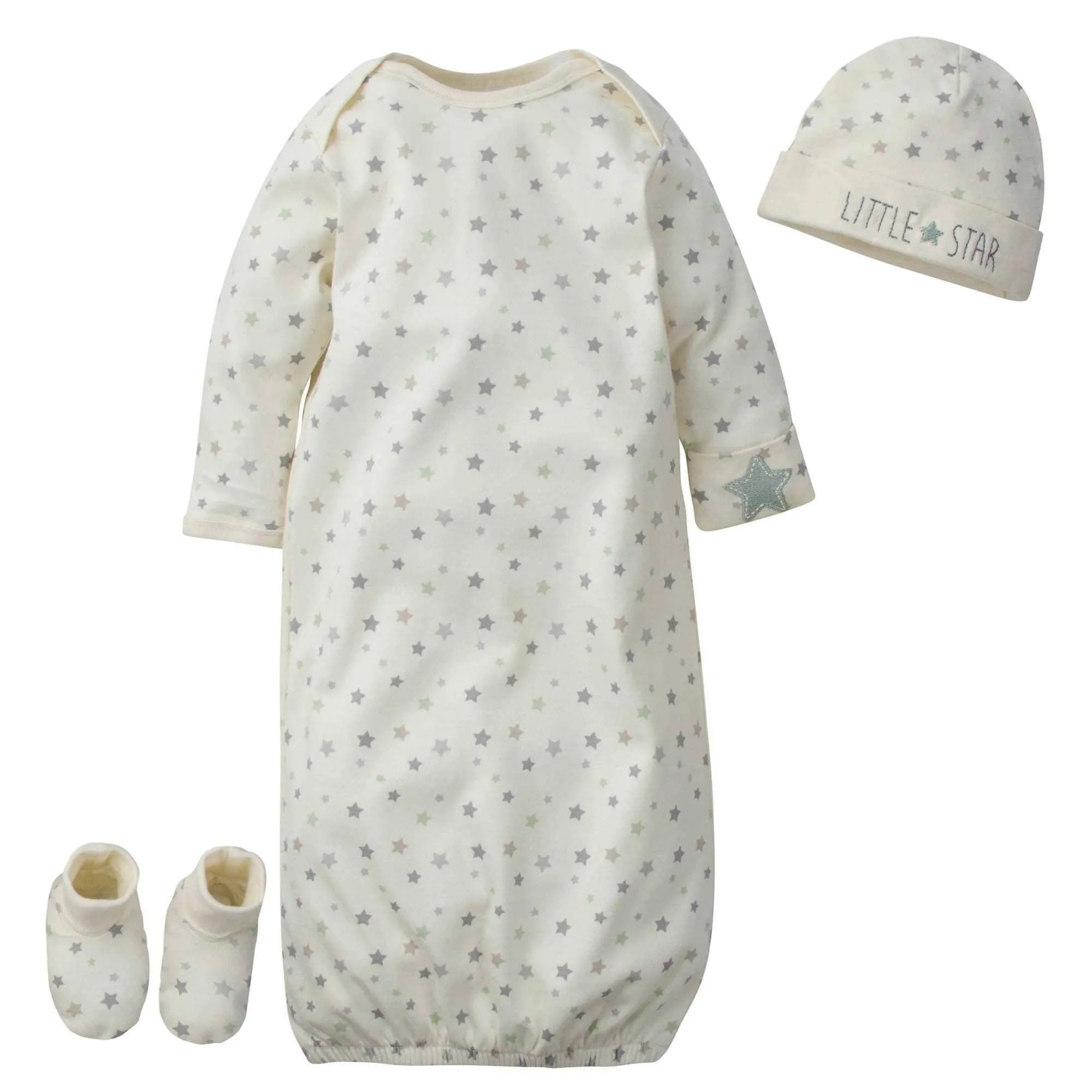 3-Piece Baby Little Star Organic Gown, Cap & Booties Starter Set