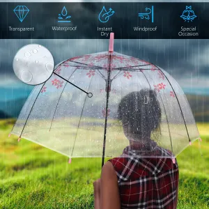 ABOUT SPACE Transparent PVC Stick Umbrella - Foldable Clear Bubble Dome Sturdy, Water Resistant, Windproof Umbrella for Rain - Decoration for Outdoor Events, Photoshoots (Cherry Blossom Pink)