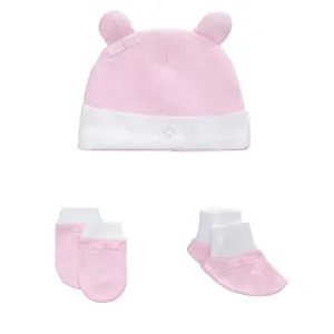 Accessories (Cap, Mittens, Booties) Gift Set 3 Pcs - Girls - Pink