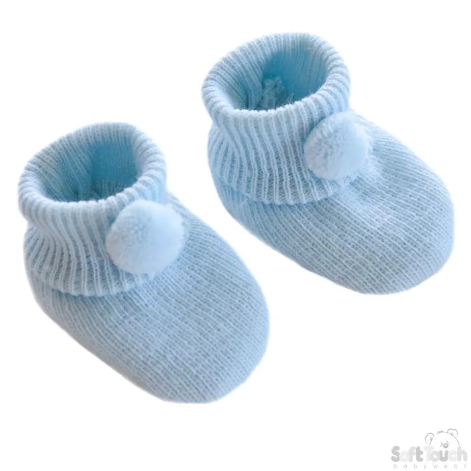 Acrylic Pom-Pom Baby Bootees Blue - S408-B