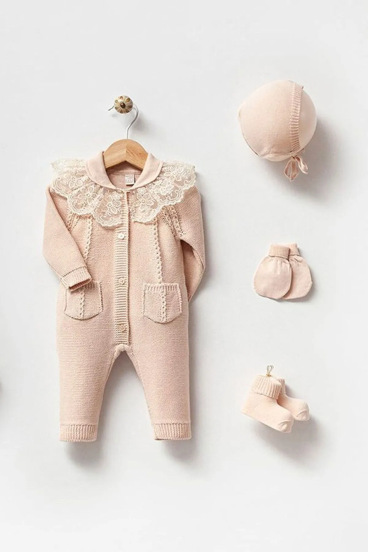 Adrian Beige Knit Newborn Coming Home Set (5 Pcs)