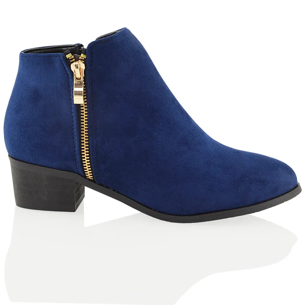 Alberto Zip Up Ankle Boots With Low Block Heel in Black Synthetic Leather