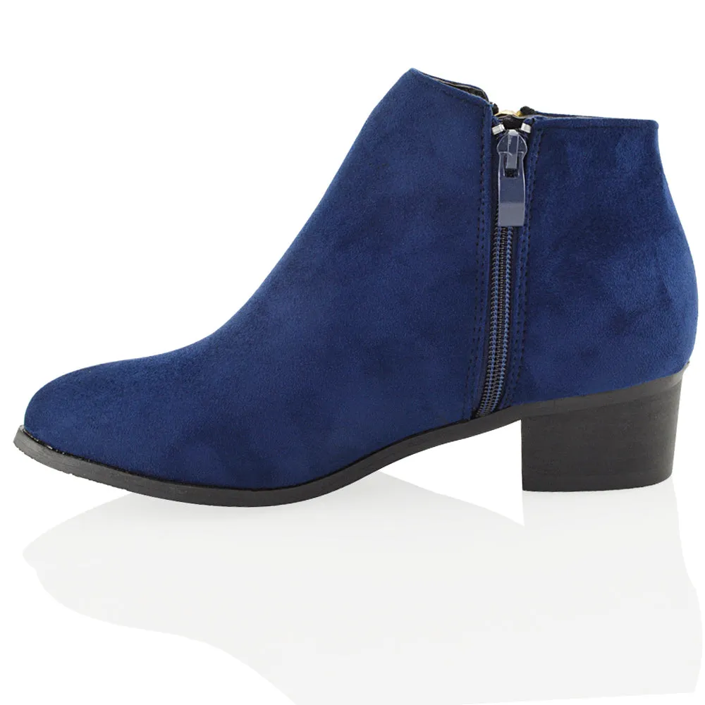 Alberto Zip Up Ankle Boots With Low Block Heel in Black Synthetic Leather