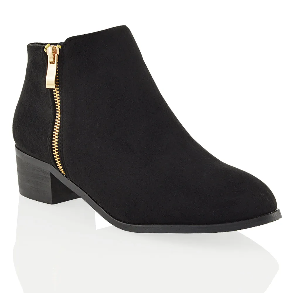 Alberto Zip Up Ankle Boots With Low Block Heel in Black Synthetic Leather