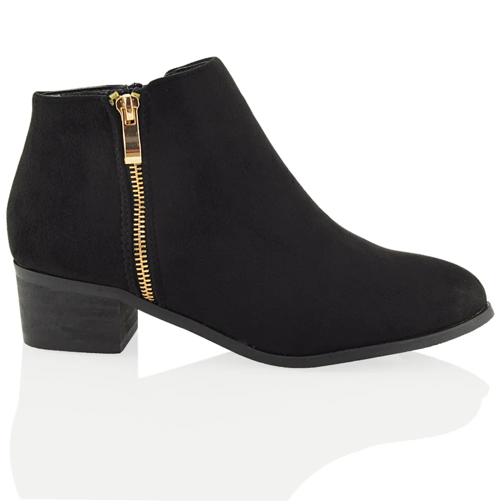 Alberto Zip Up Ankle Boots With Low Block Heel in Black Synthetic Leather