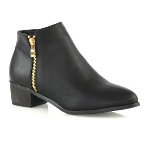 Alberto Zip Up Ankle Boots With Low Block Heel in Black Synthetic Leather