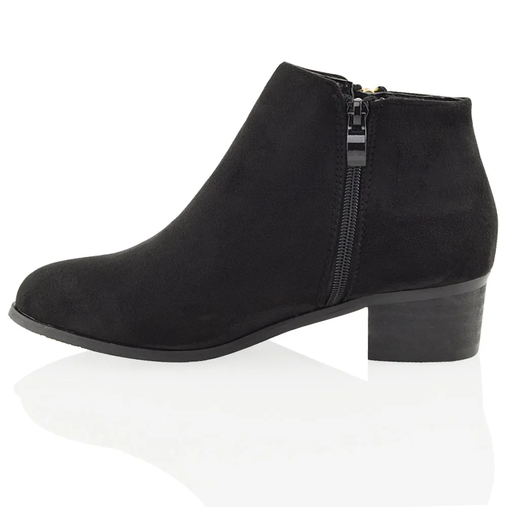 Alberto Zip Up Ankle Boots With Low Block Heel in Black Synthetic Leather