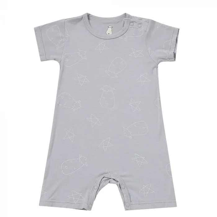 Baa Baa Sheepz Romper Short Sleeve Cute Big Star & Head Grey - 6M