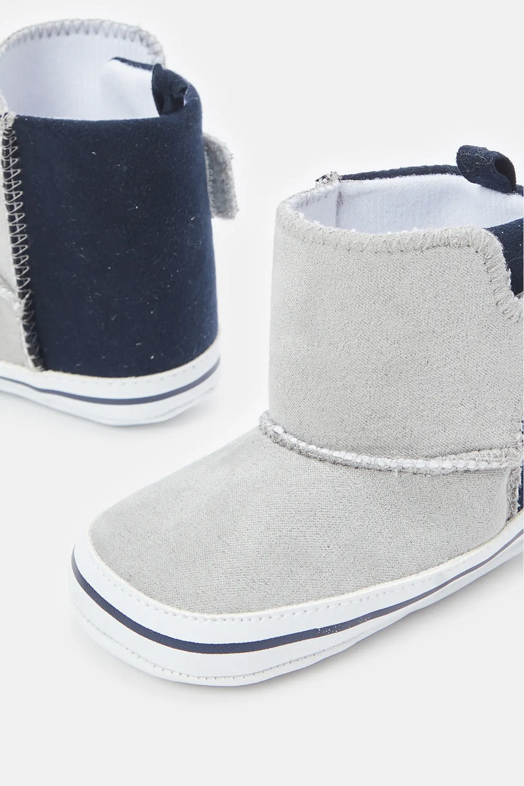 Babies Grey And Navy Pram Booties