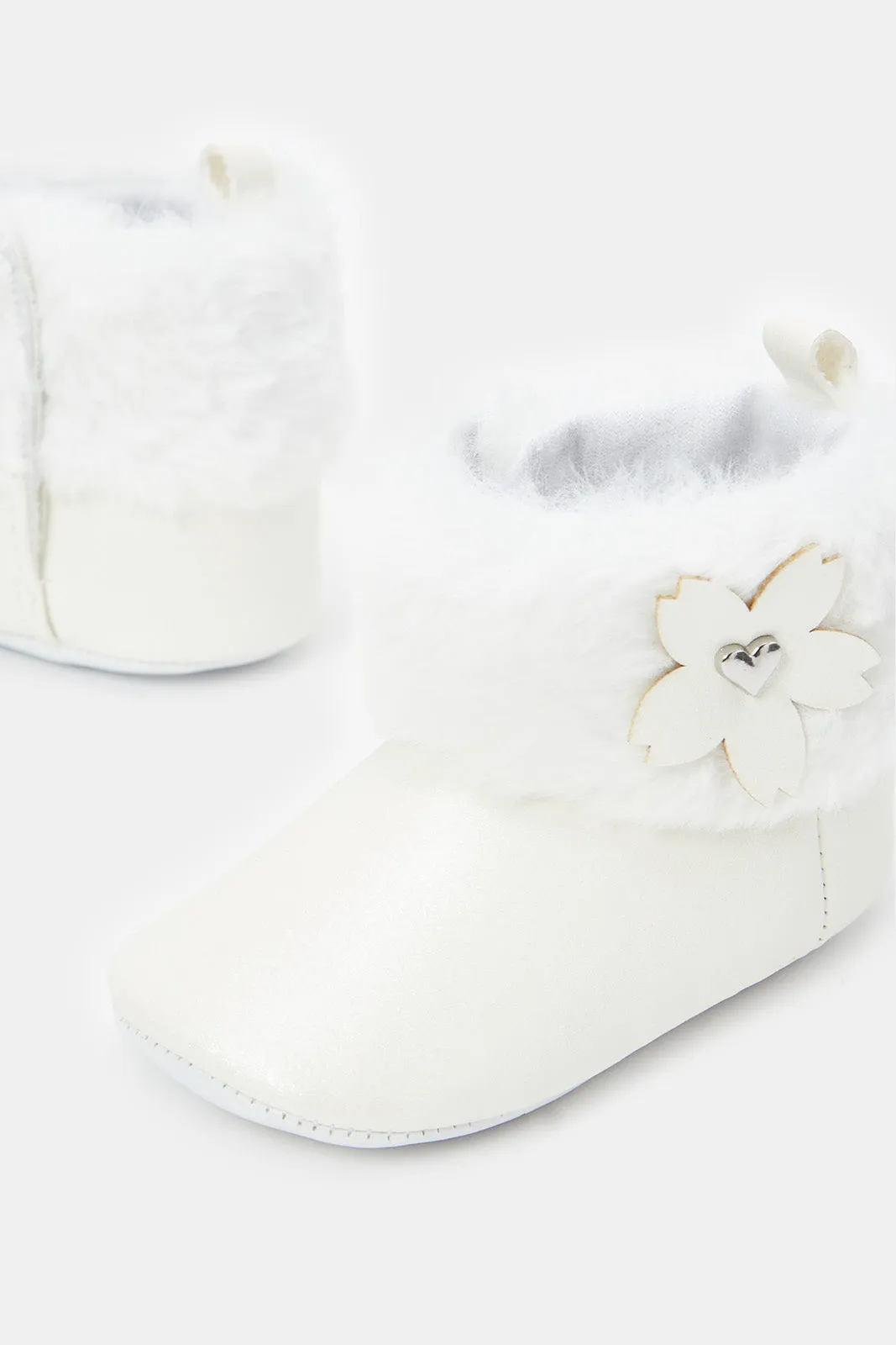 Babies White Faux Fur Pram Booties