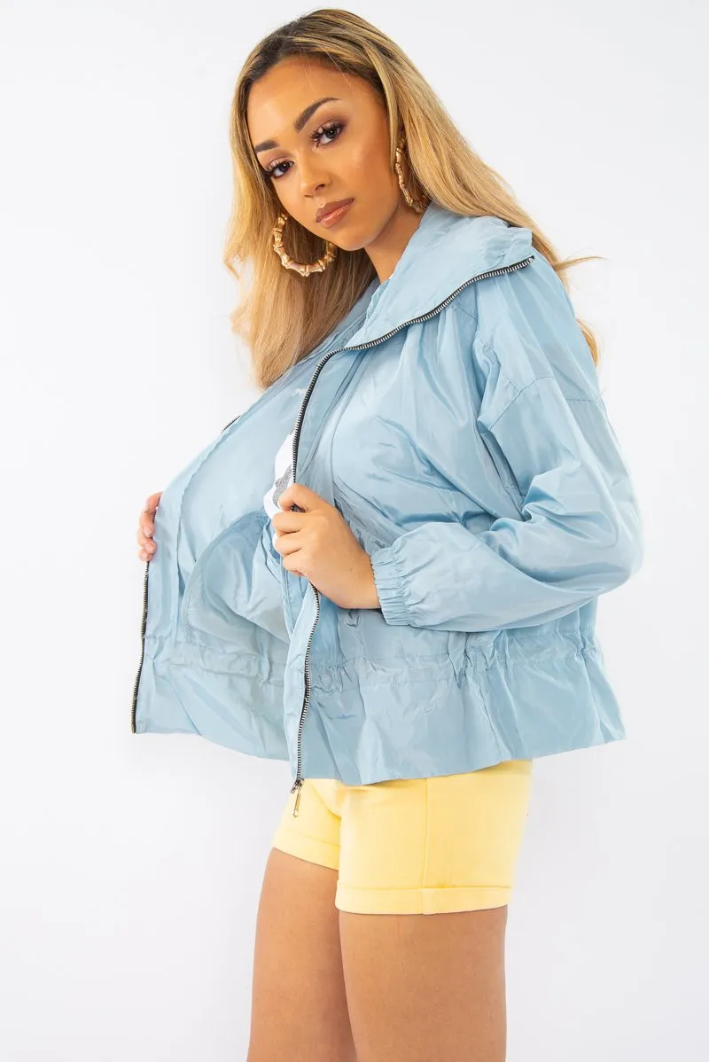 Baby Blue Zip Front Rain Jacket - Idalie