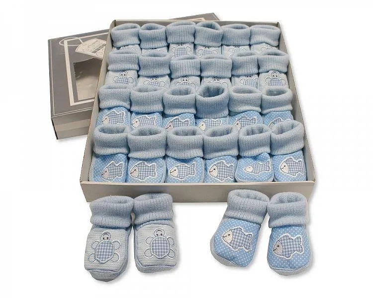 Baby Booties with Embroidery - Tortoise/ Fish - Sky (0-3 Months) BSS-116-356