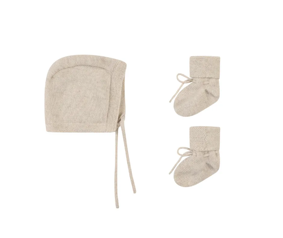 Baby cashmere bonnet & booties set / IVORY