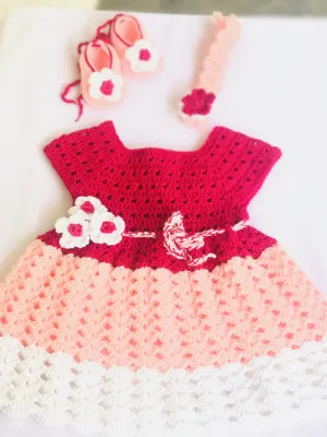 Baby crochet frock (Available colour given in pictures)