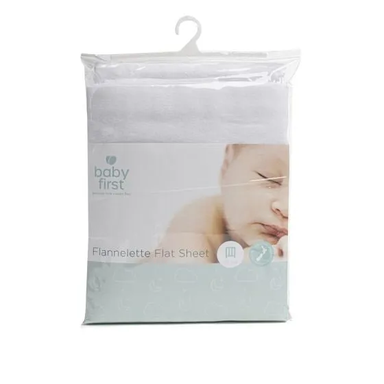 Baby First Cot Flannelette Flat Sheet White