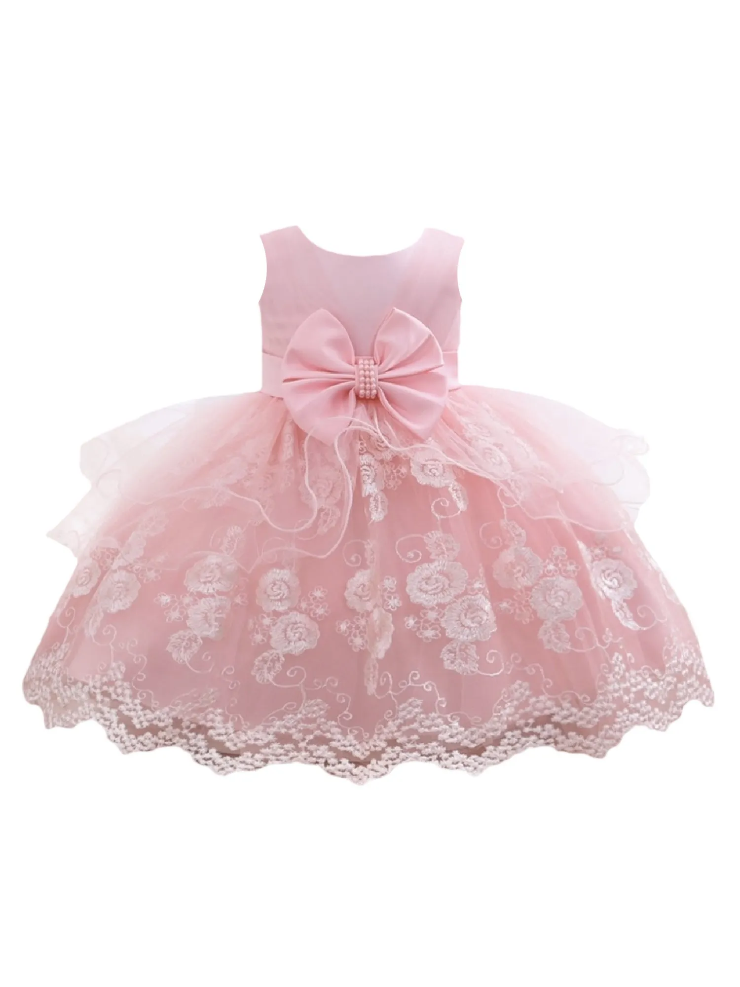 Baby Girls Blush Floral Embroidery Tulle Overlay Flower Girl Dress 6-24 Months