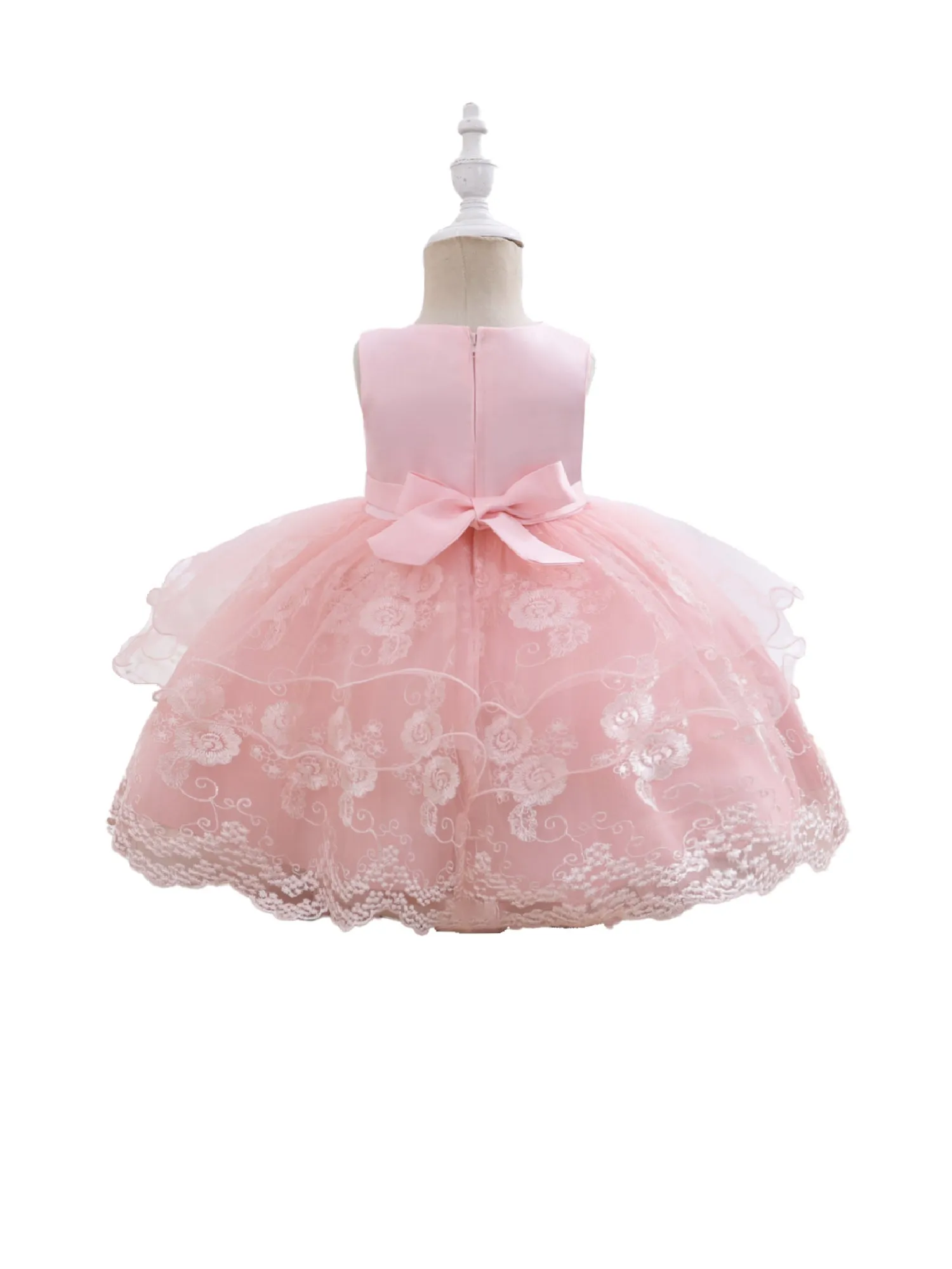 Baby Girls Blush Floral Embroidery Tulle Overlay Flower Girl Dress 6-24 Months