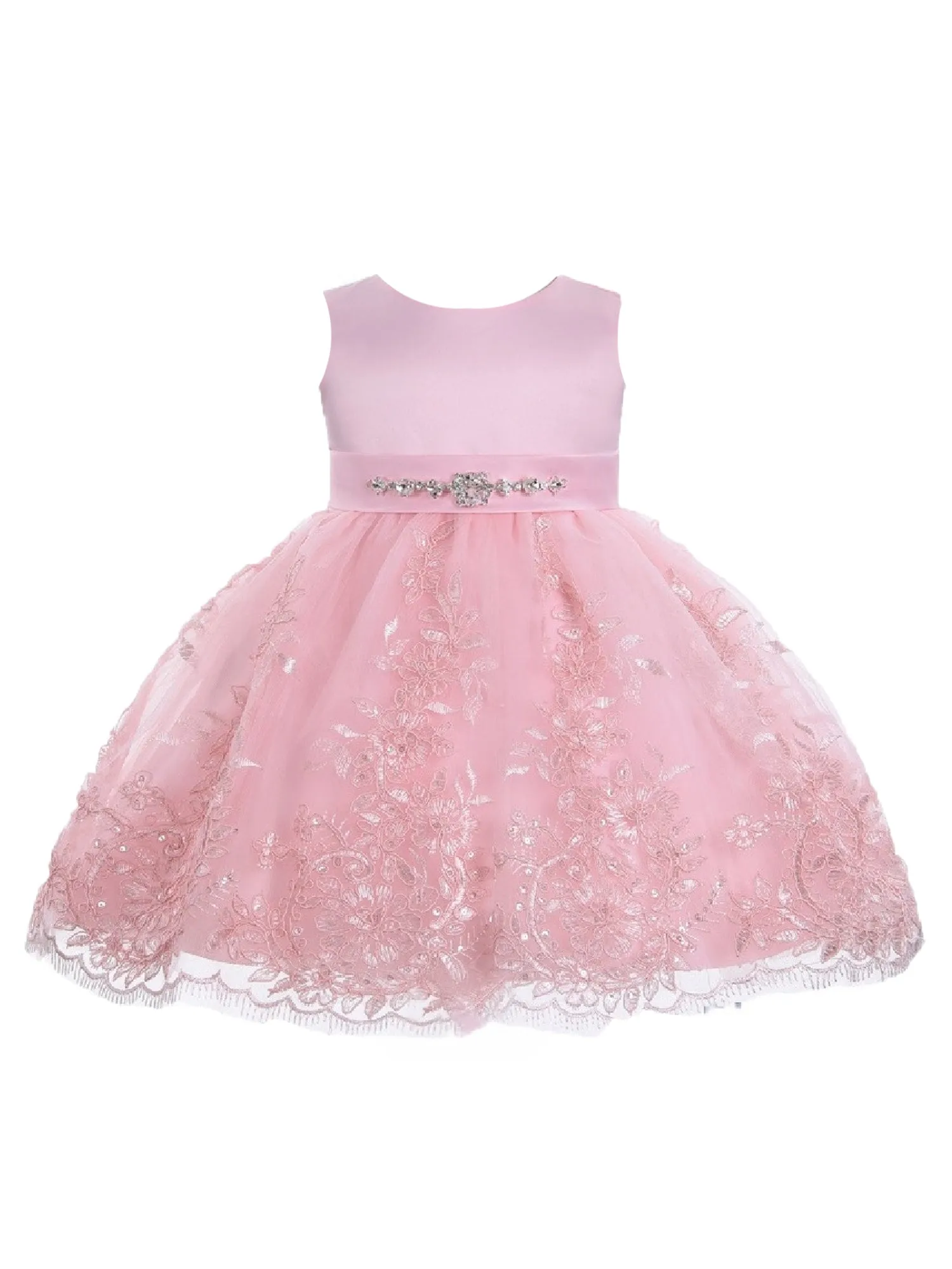 Baby Girls Blush Rhinestone Embellished Sash Flower Girl Dress 6-24 Months