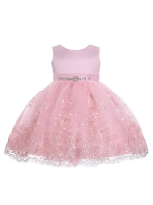 Baby Girls Blush Rhinestone Embellished Sash Flower Girl Dress 6-24 Months