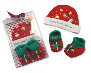 Baby Hat & Booties Cotton Gift Set - Love from Santa - (GP-25-0814)