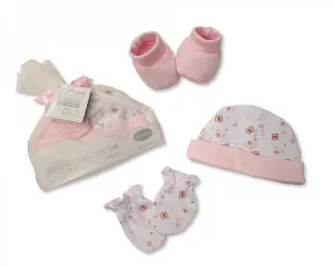 Baby Hat Mitten and Booties Set in Mesh Bag - Pink-Gp 2516-0662