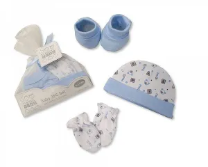 Baby Hat Mitten and Booties Set in Mesh Bag - Sky