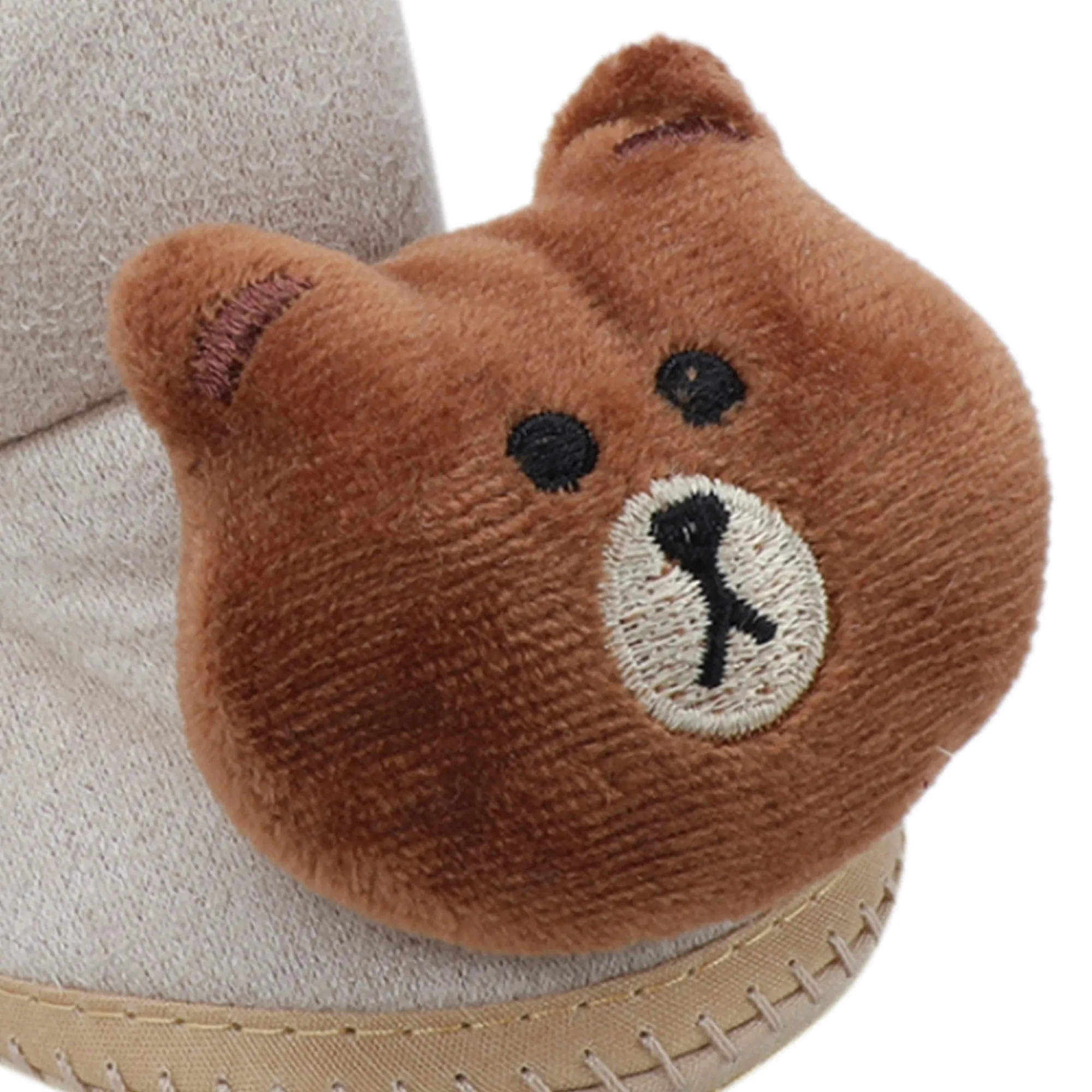 Baby Moo 3D Bear Soft Slip-On Anti-Skid Plush Warm Booties - Beige