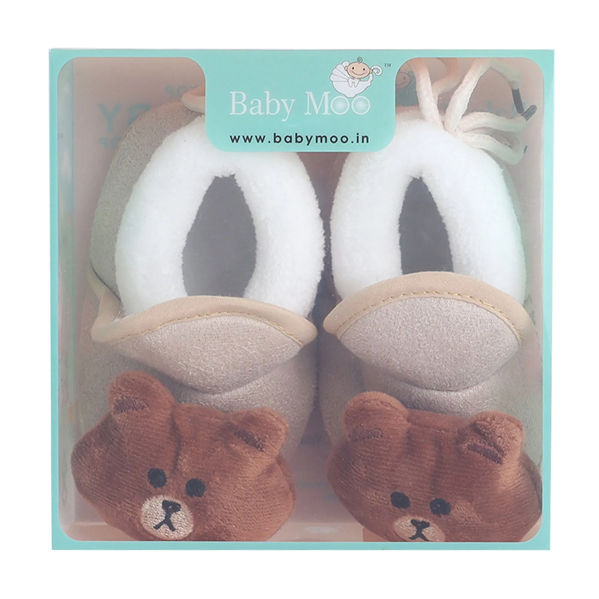 Baby Moo 3D Bear Soft Slip-On Anti-Skid Plush Warm Booties - Beige