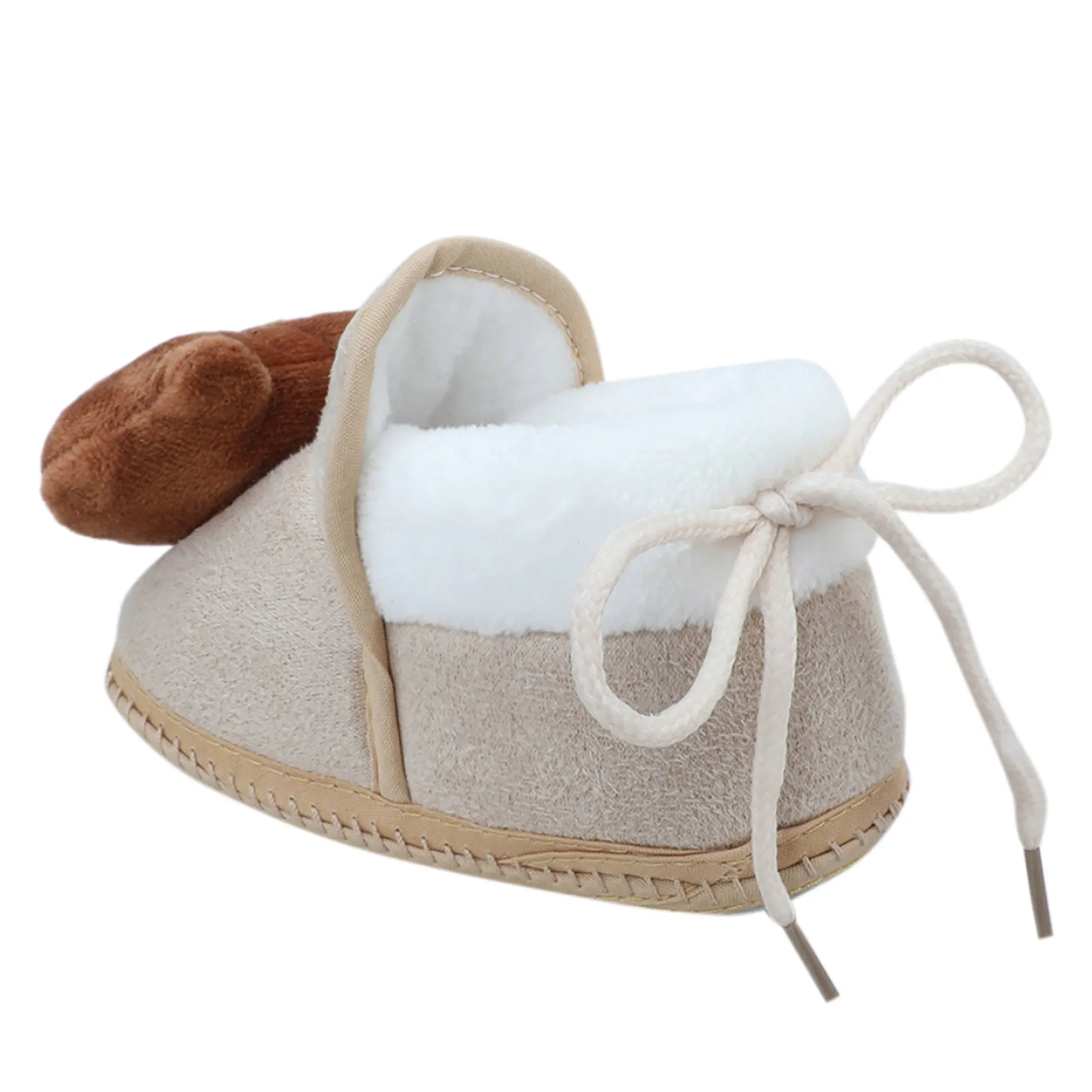 Baby Moo 3D Bear Soft Slip-On Anti-Skid Plush Warm Booties - Beige