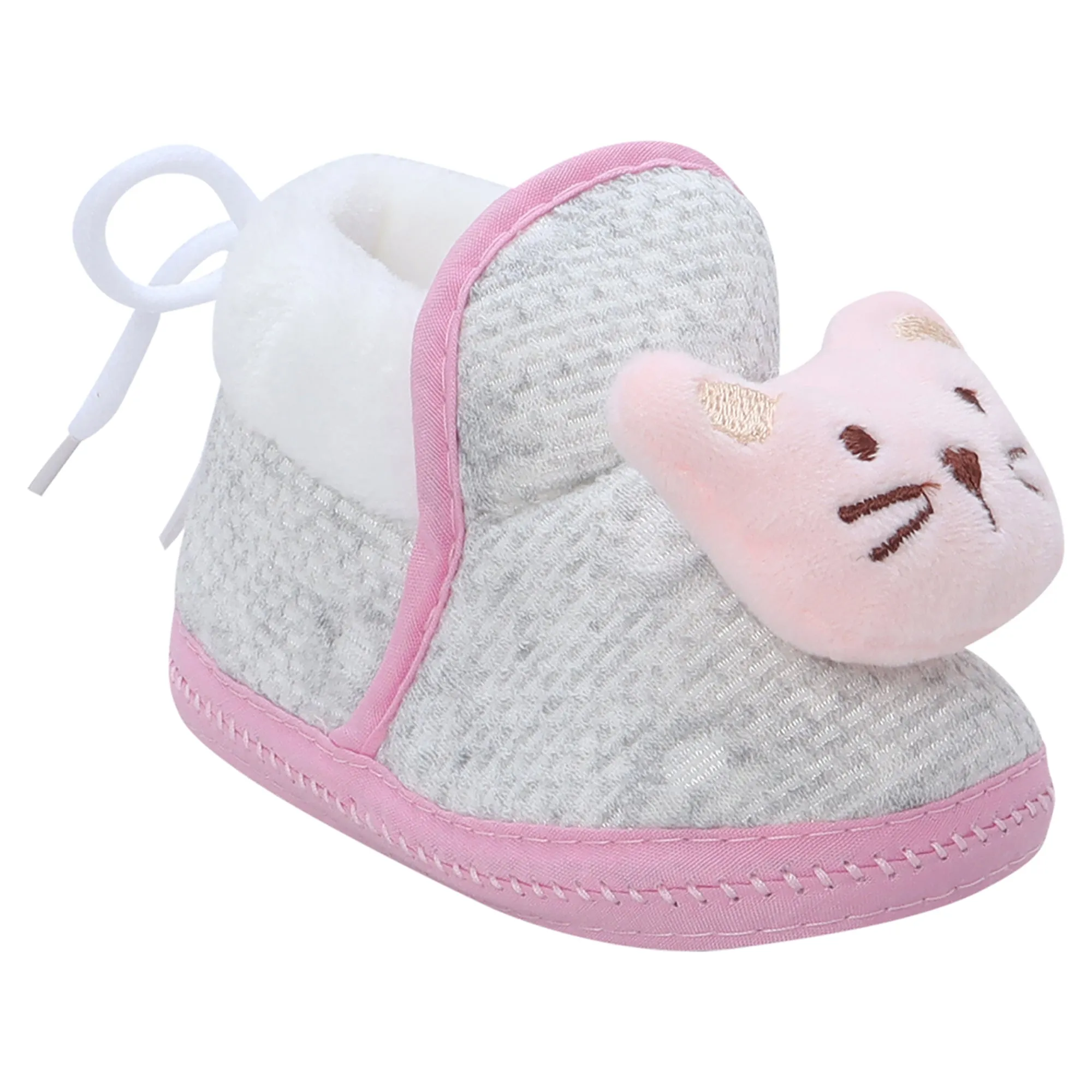 Baby Moo 3D Cute Kitty Soft Slip-On Anti-Skid Plush Warm Booties - Pink