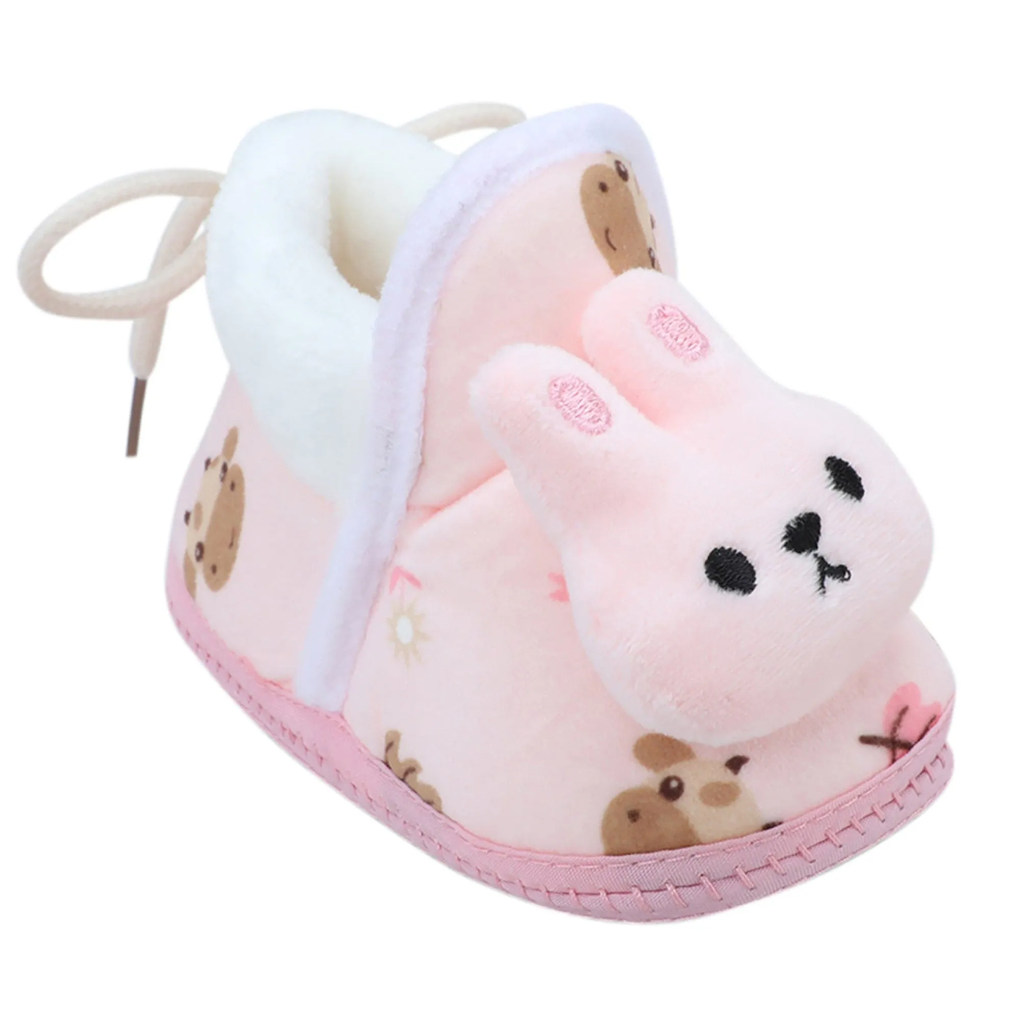 Baby Moo 3D Hunny Bunny Soft Slip-On Anti-Skid Plush Warm Booties - Peach