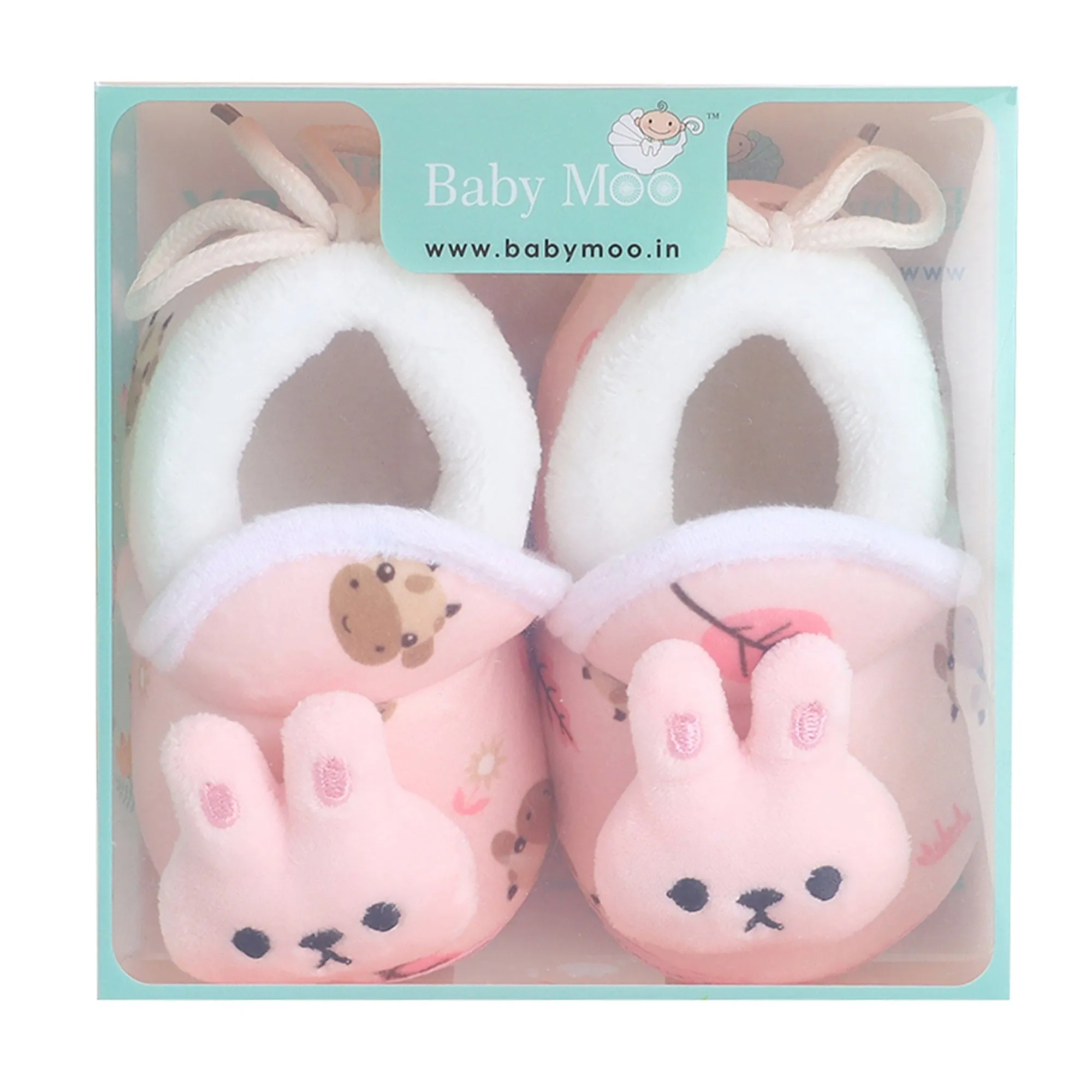 Baby Moo 3D Hunny Bunny Soft Slip-On Anti-Skid Plush Warm Booties - Peach