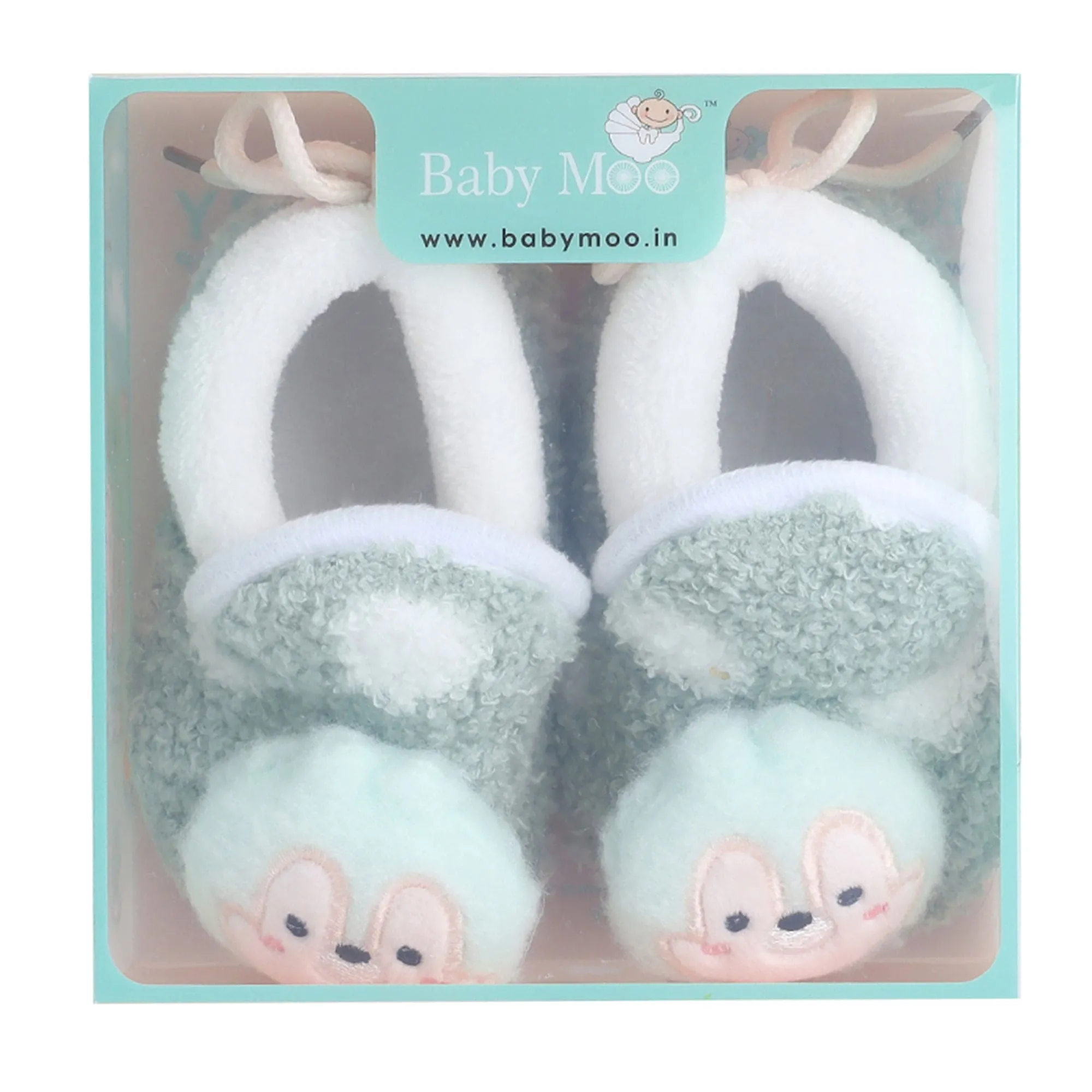 Baby Moo 3D Squirrel Soft Slip-On Anti-Skid Plush Warm Booties - Green