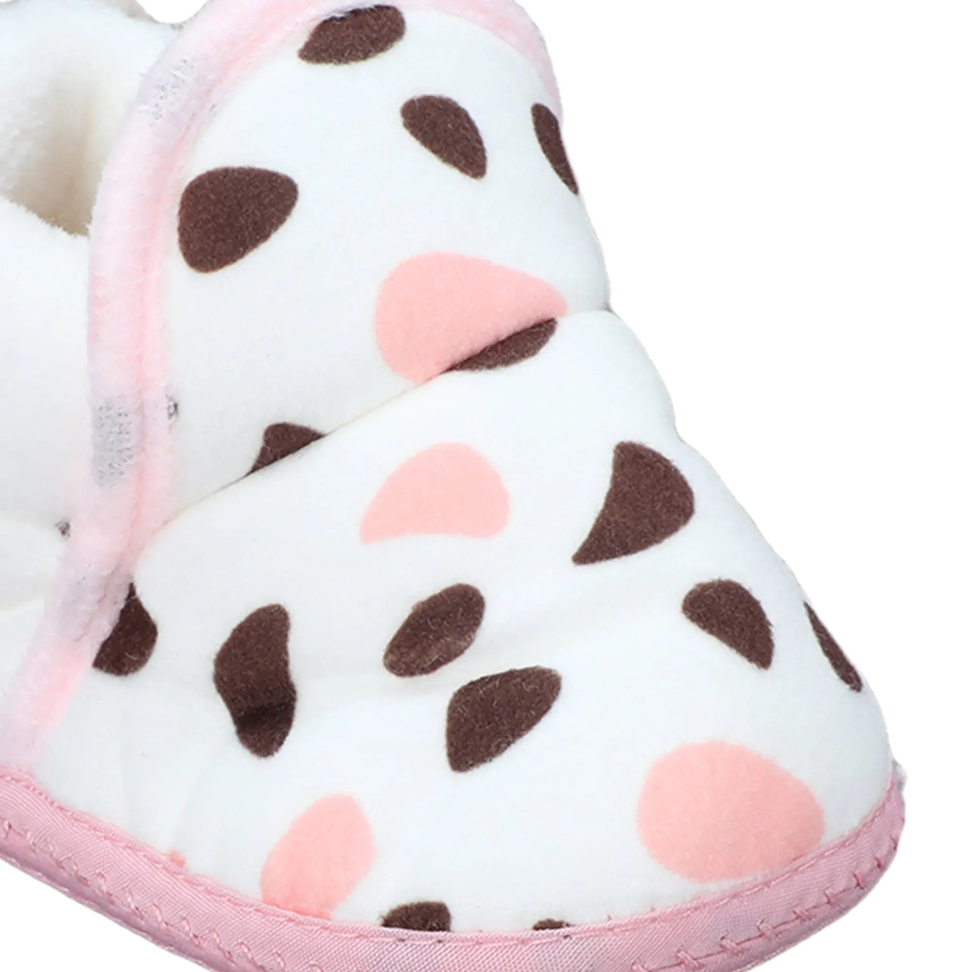 Baby Moo Abstract Spots Soft Slip-On Anti-Skid Plush Warm Booties - Pink