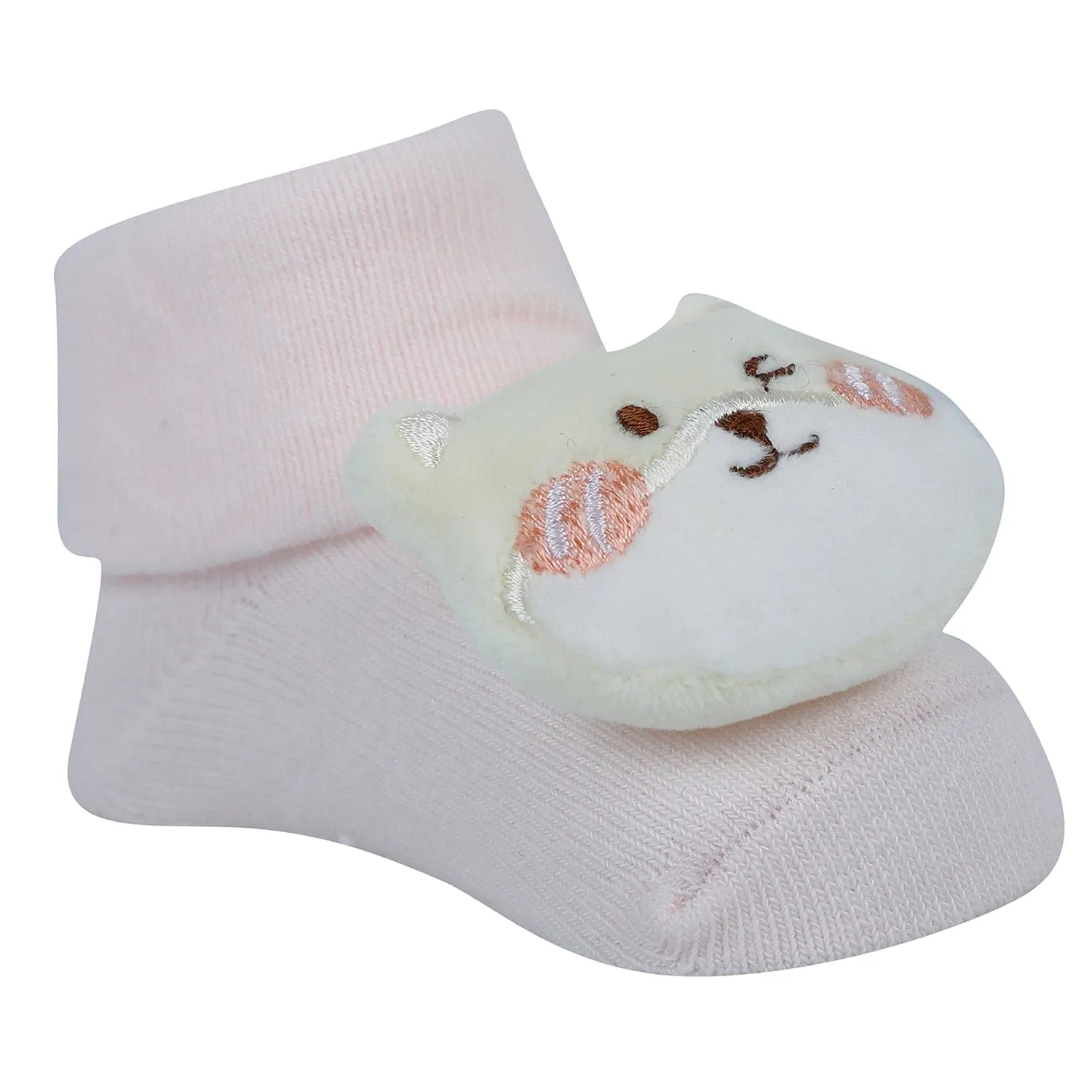 Baby Moo Bear And Bunny 3D Rattle Anti-Skid Socks Booties Pack of 2 - Pink, Purple