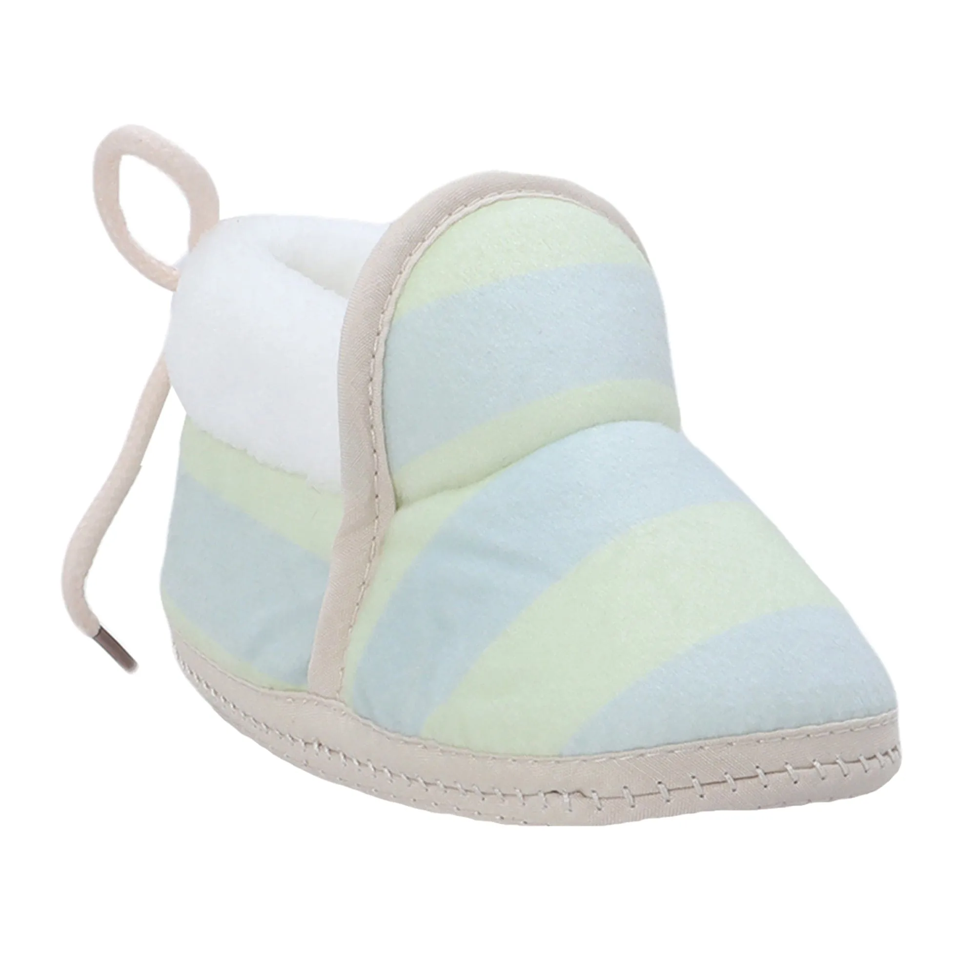 Baby Moo Broad Stripes Soft Slip-On Anti-Skid Plush Warm Booties - Green