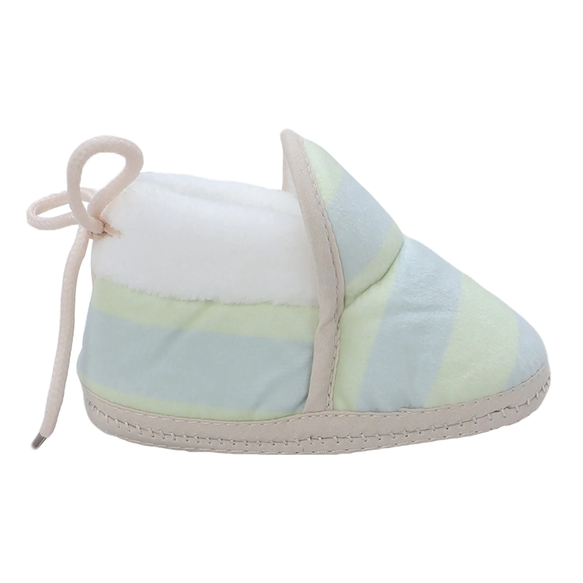 Baby Moo Broad Stripes Soft Slip-On Anti-Skid Plush Warm Booties - Green