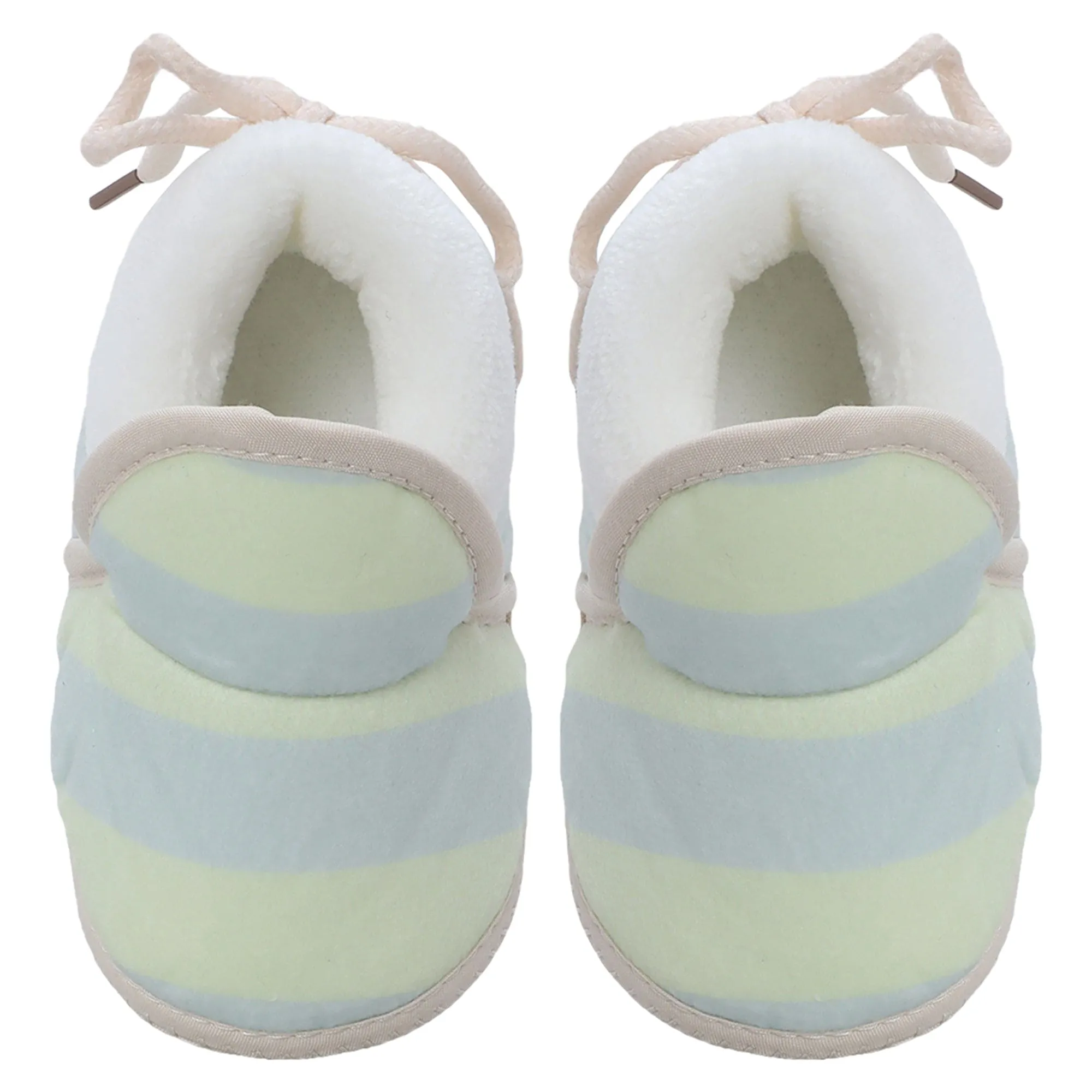 Baby Moo Broad Stripes Soft Slip-On Anti-Skid Plush Warm Booties - Green