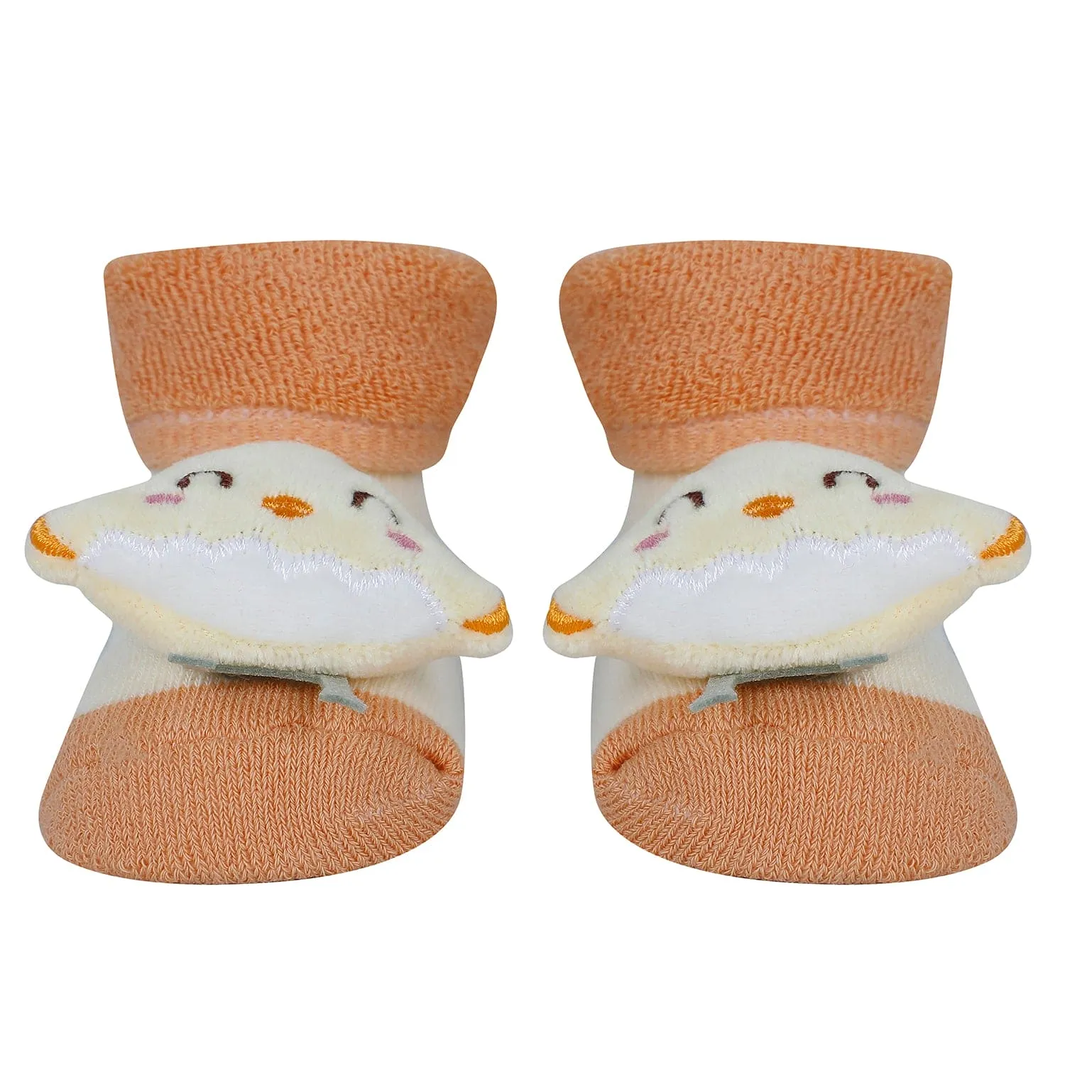 Baby Moo Bunny Chick 3D Rattle Anti-Skid Socks Booties Pack of 3 - Orange