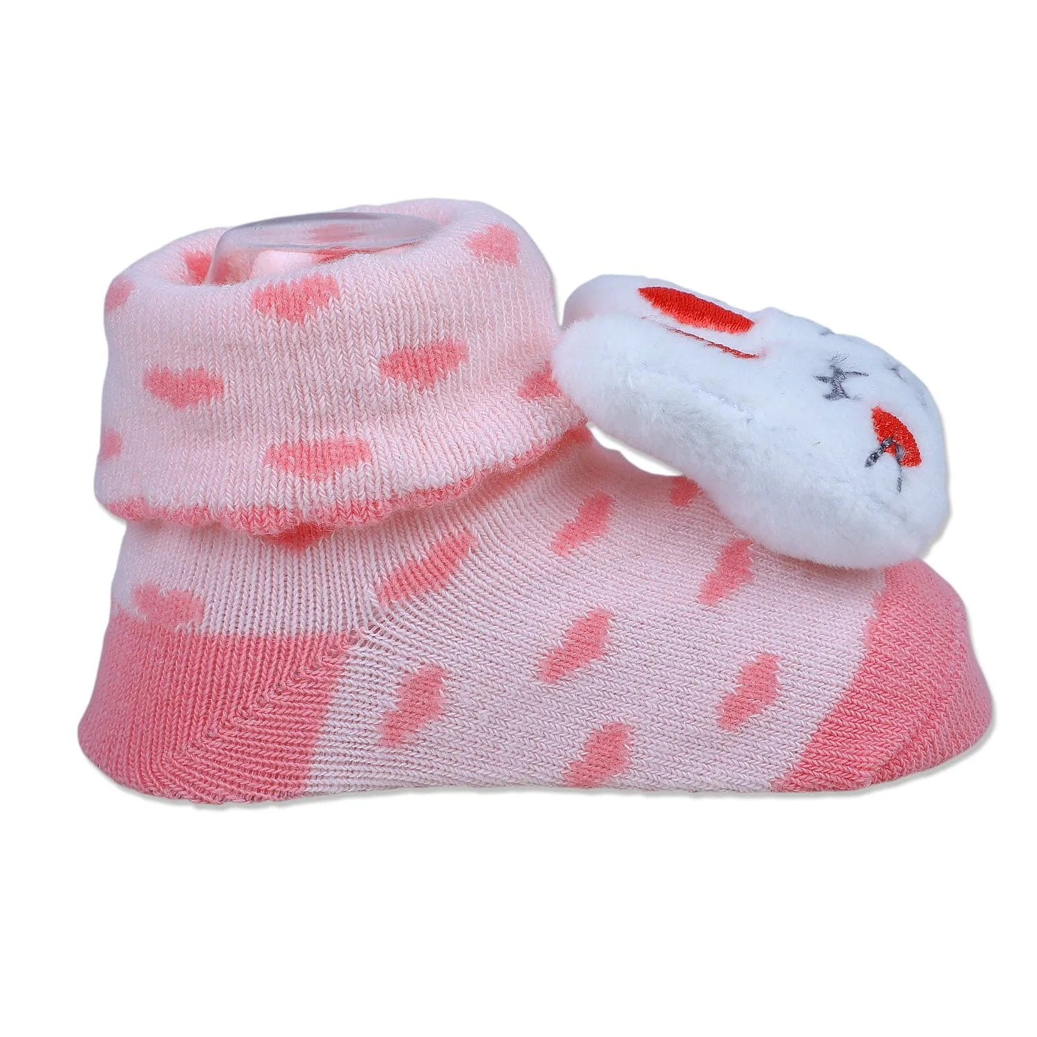 Baby Moo Bunny Heart Cotton Anti-Skid 3D Socks - Pink