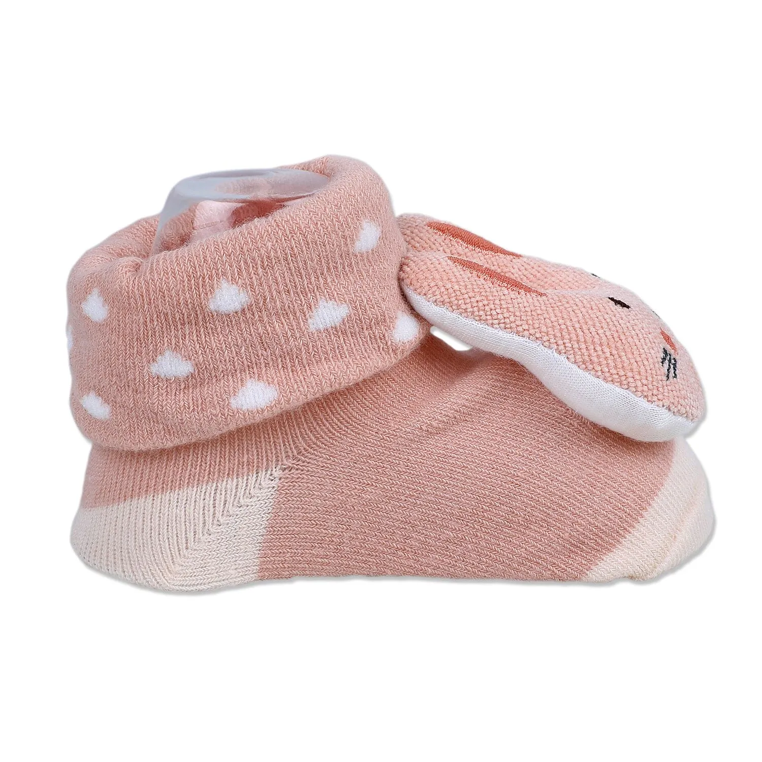 Baby Moo Cuddly Bunny Cotton Anti-Skid 3D Socks - Peach