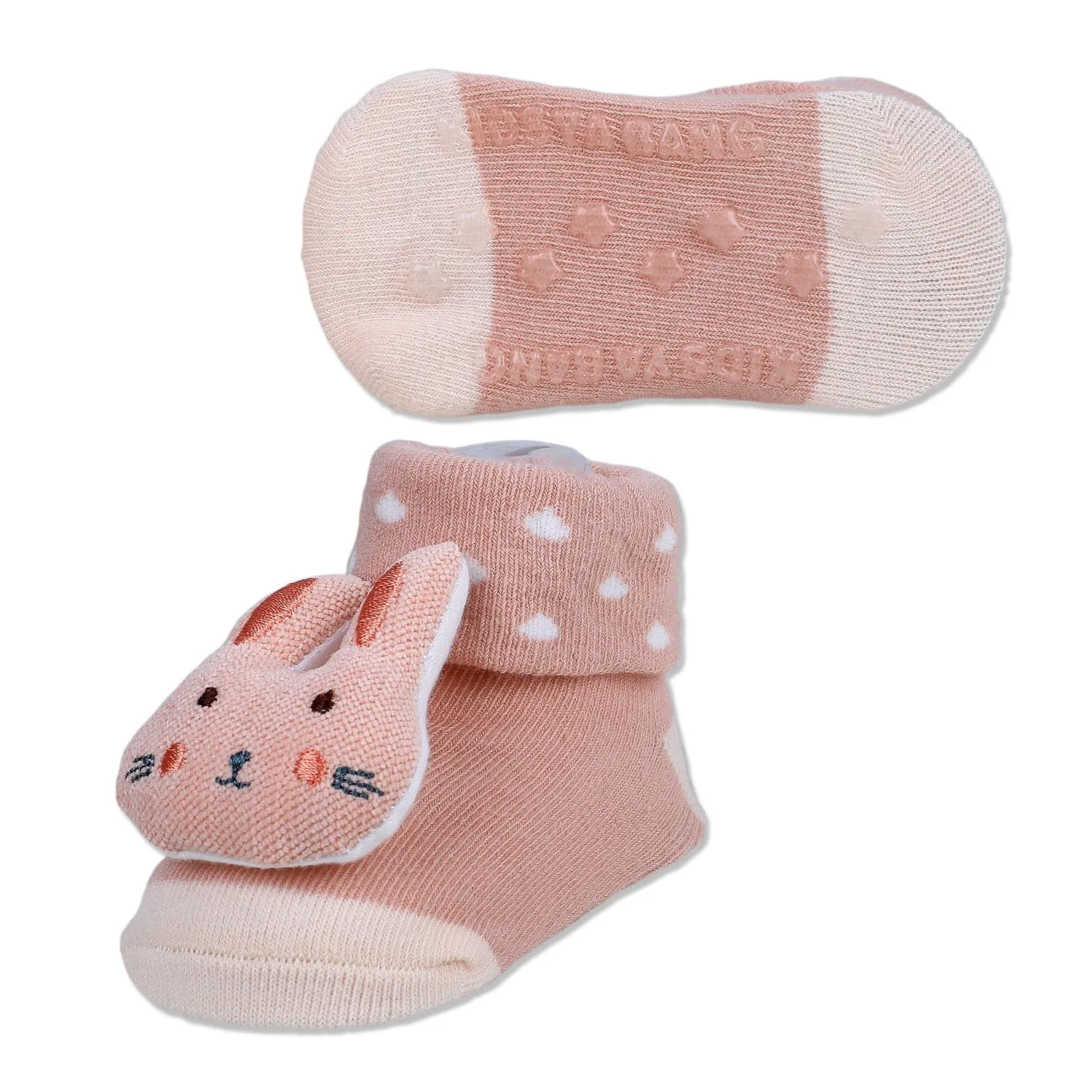 Baby Moo Cuddly Bunny Cotton Anti-Skid 3D Socks - Peach