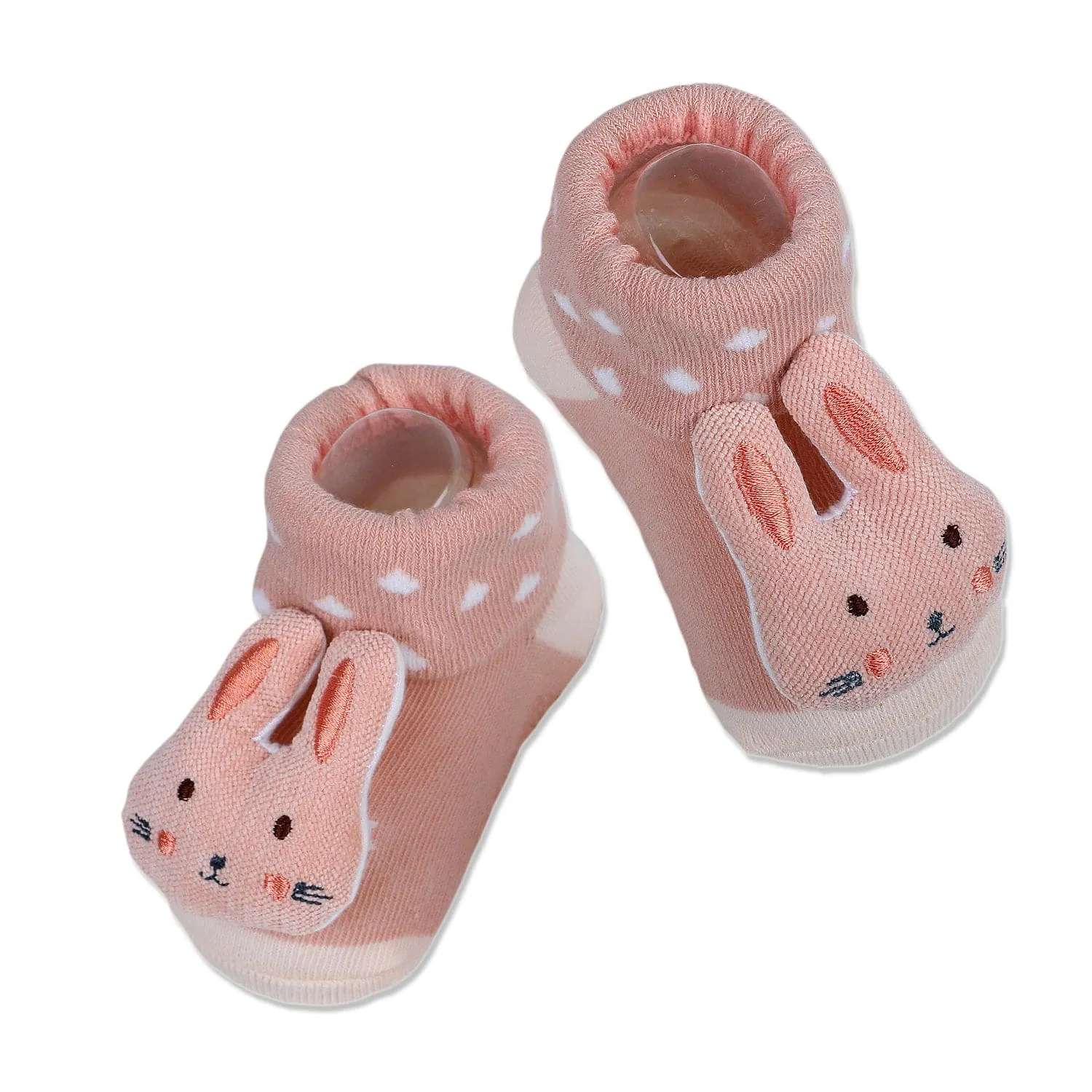 Baby Moo Cuddly Bunny Cotton Anti-Skid 3D Socks - Peach