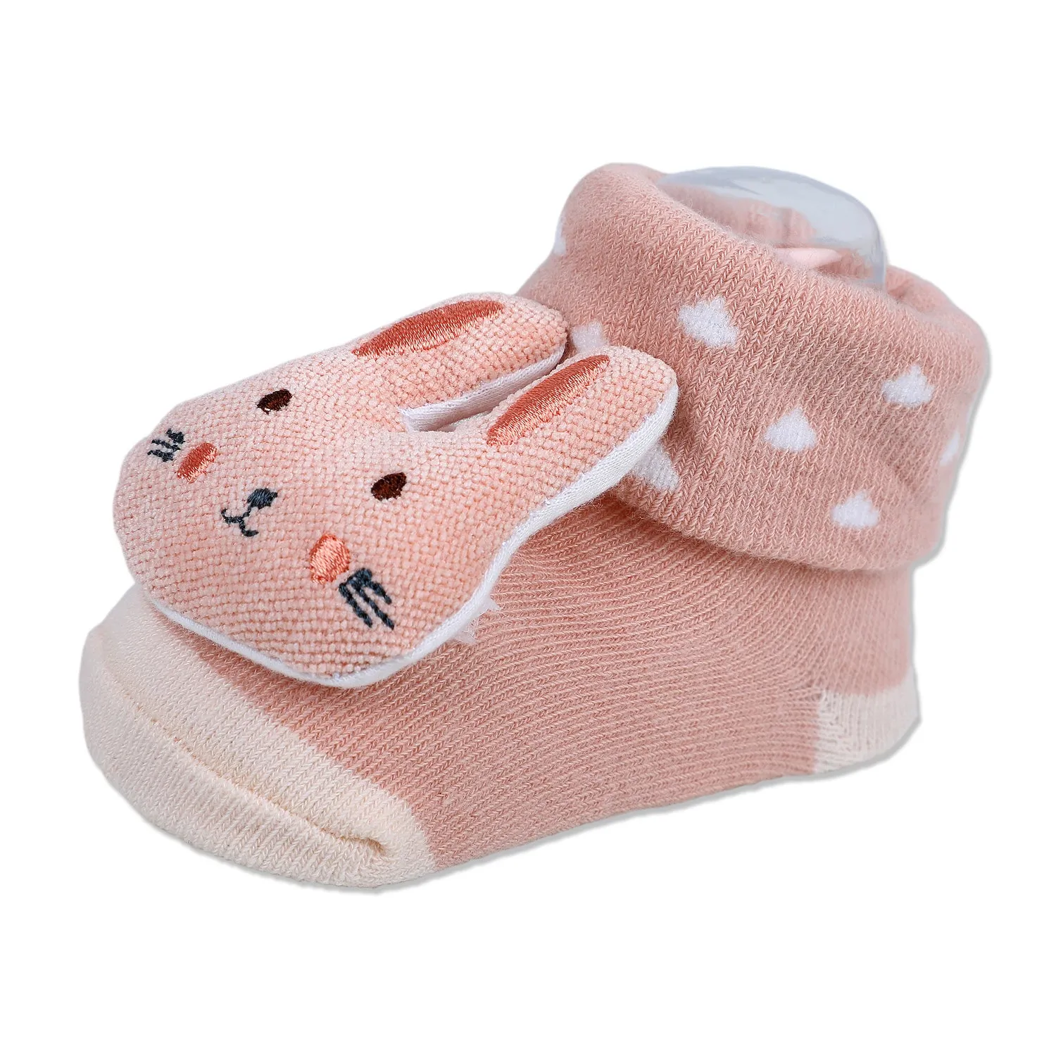 Baby Moo Cuddly Bunny Cotton Anti-Skid 3D Socks - Peach