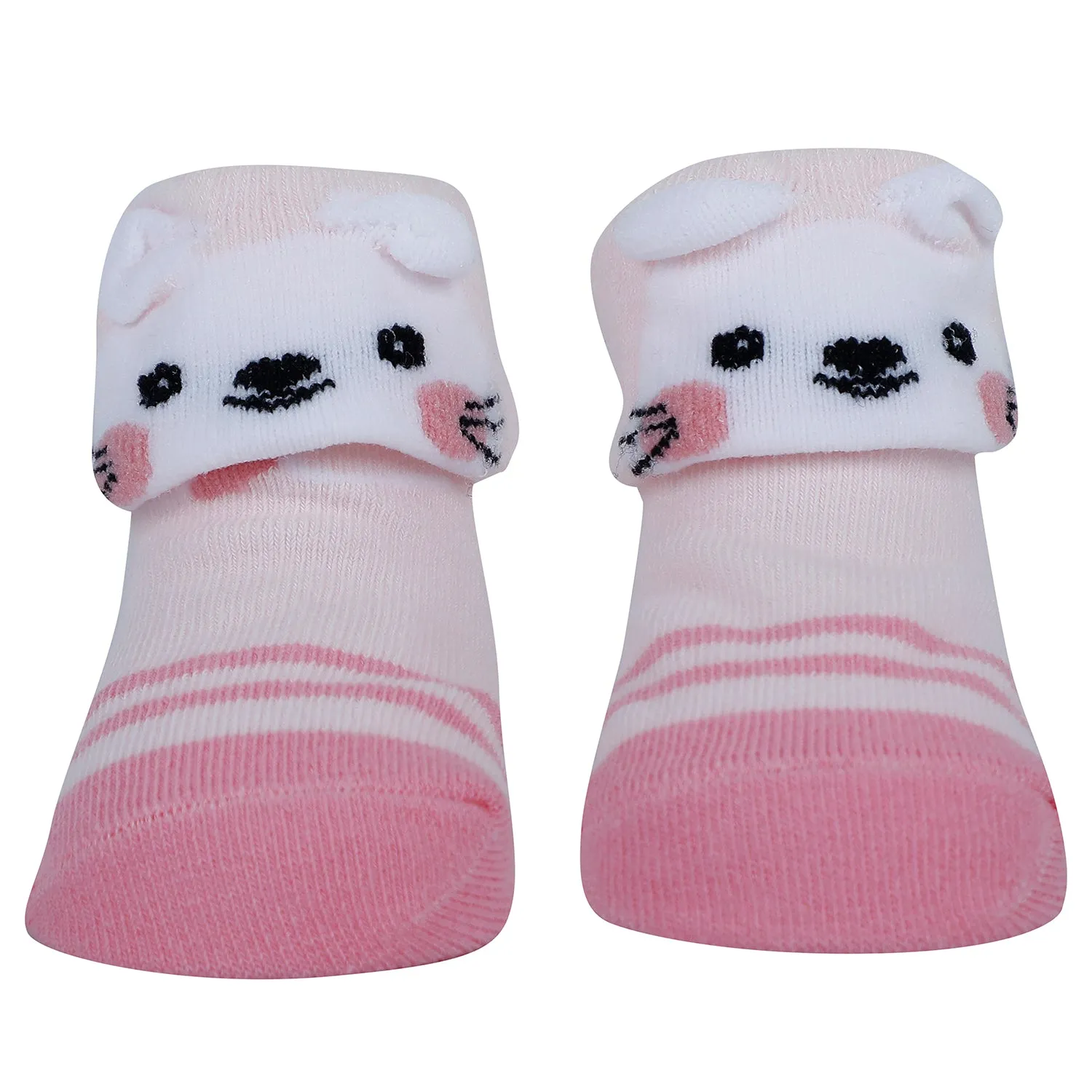 Baby Moo Cute Puppy 3D Anti-Skid Socks Booties Pack of 3 - Pink