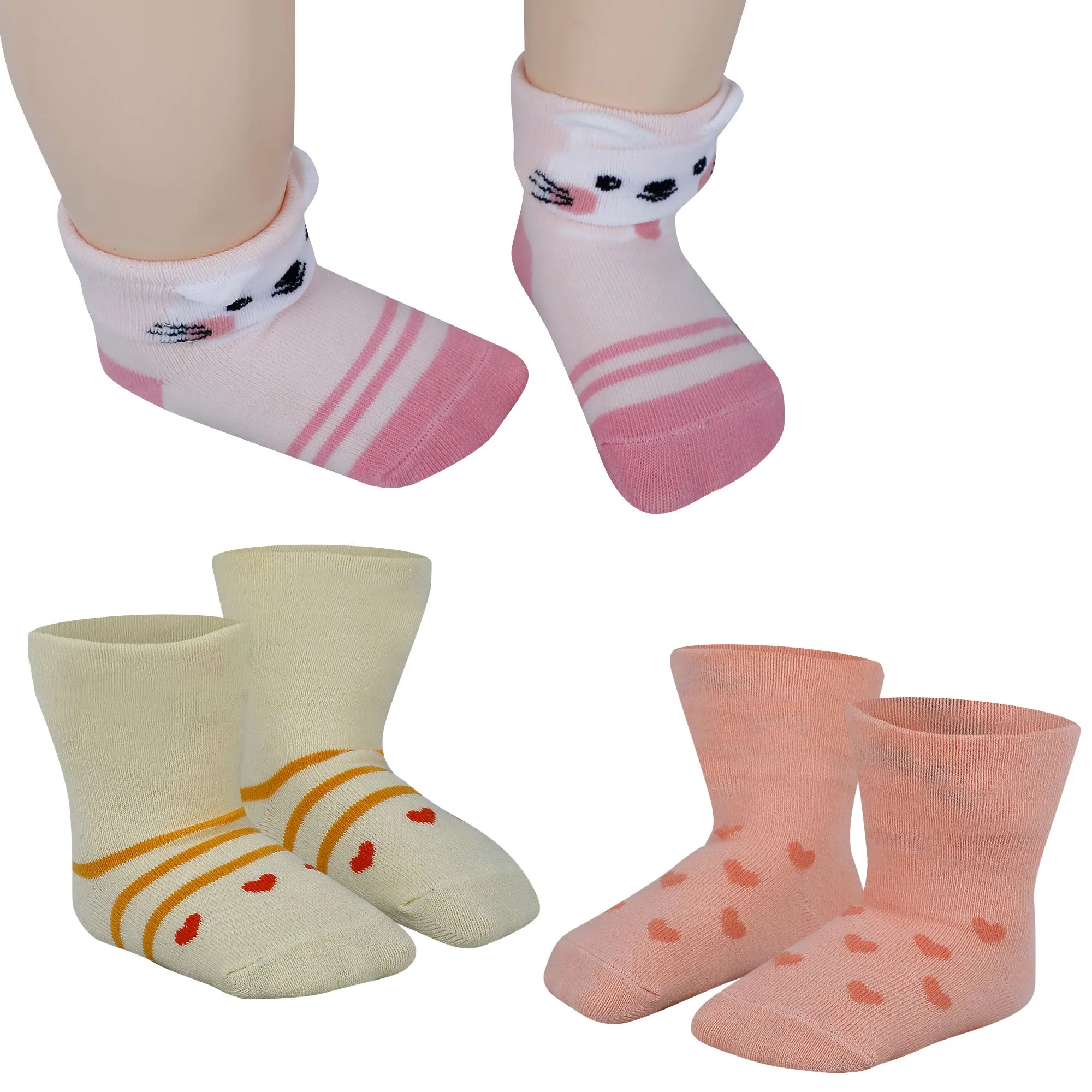 Baby Moo Cute Puppy 3D Anti-Skid Socks Booties Pack of 3 - Pink